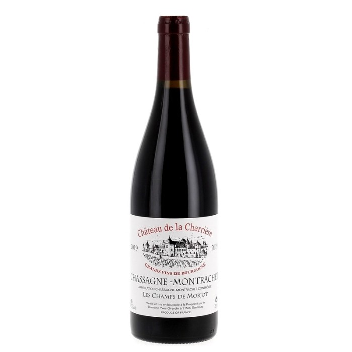 Vin rouge du château de la Charrière. Millésime 2019