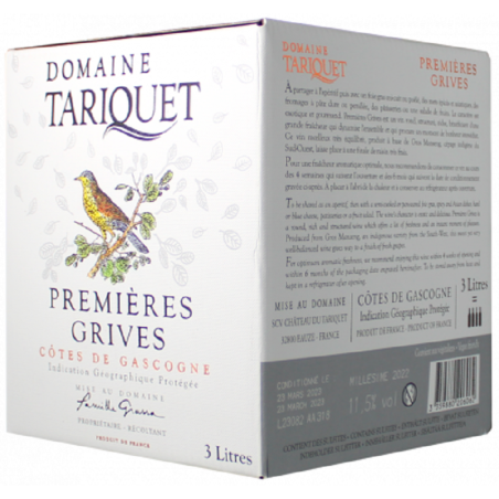 BIB 3 litres - Tariquet Les premières Grives - Côtes de Gascogne IGP - Domaine Tariquet - 2024